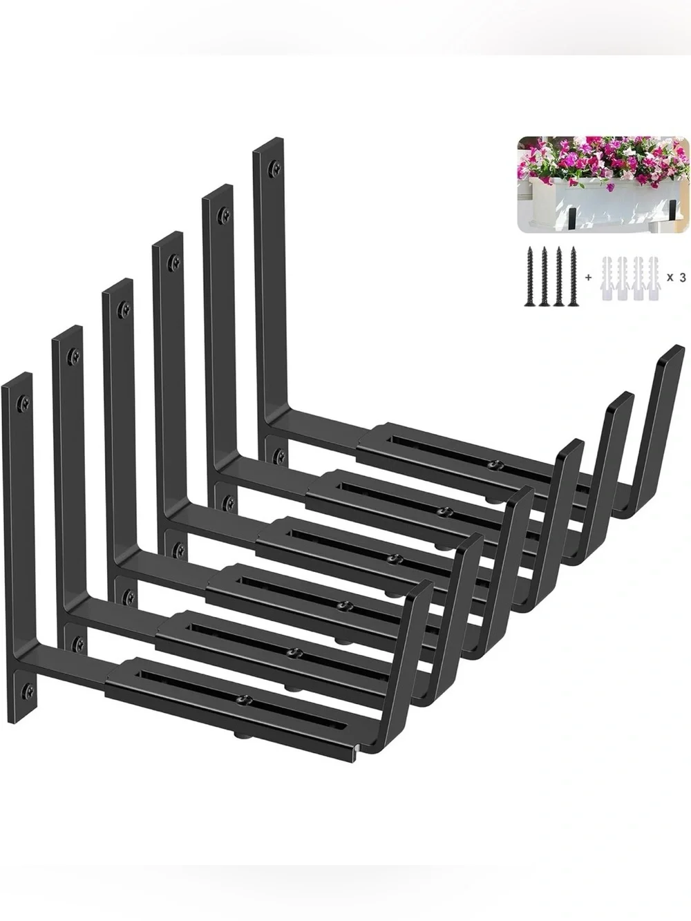 NEW Set of 6 Black Metal Wall Planter Box Brackets